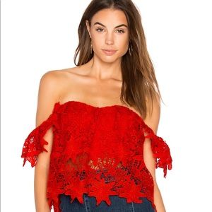 Off the shoulder red lace Adela Top!